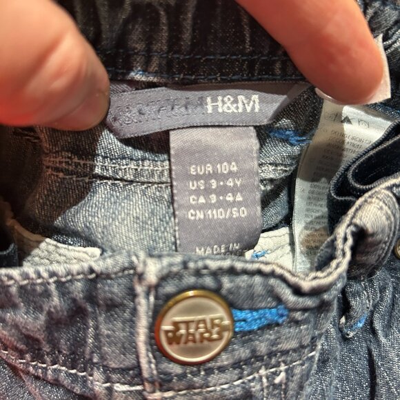 H&M Boys Star Wars Carpenter Jeans • Youth Sz 3–4Y • Elastic Waist Denim Painter - Picture 6 of 7